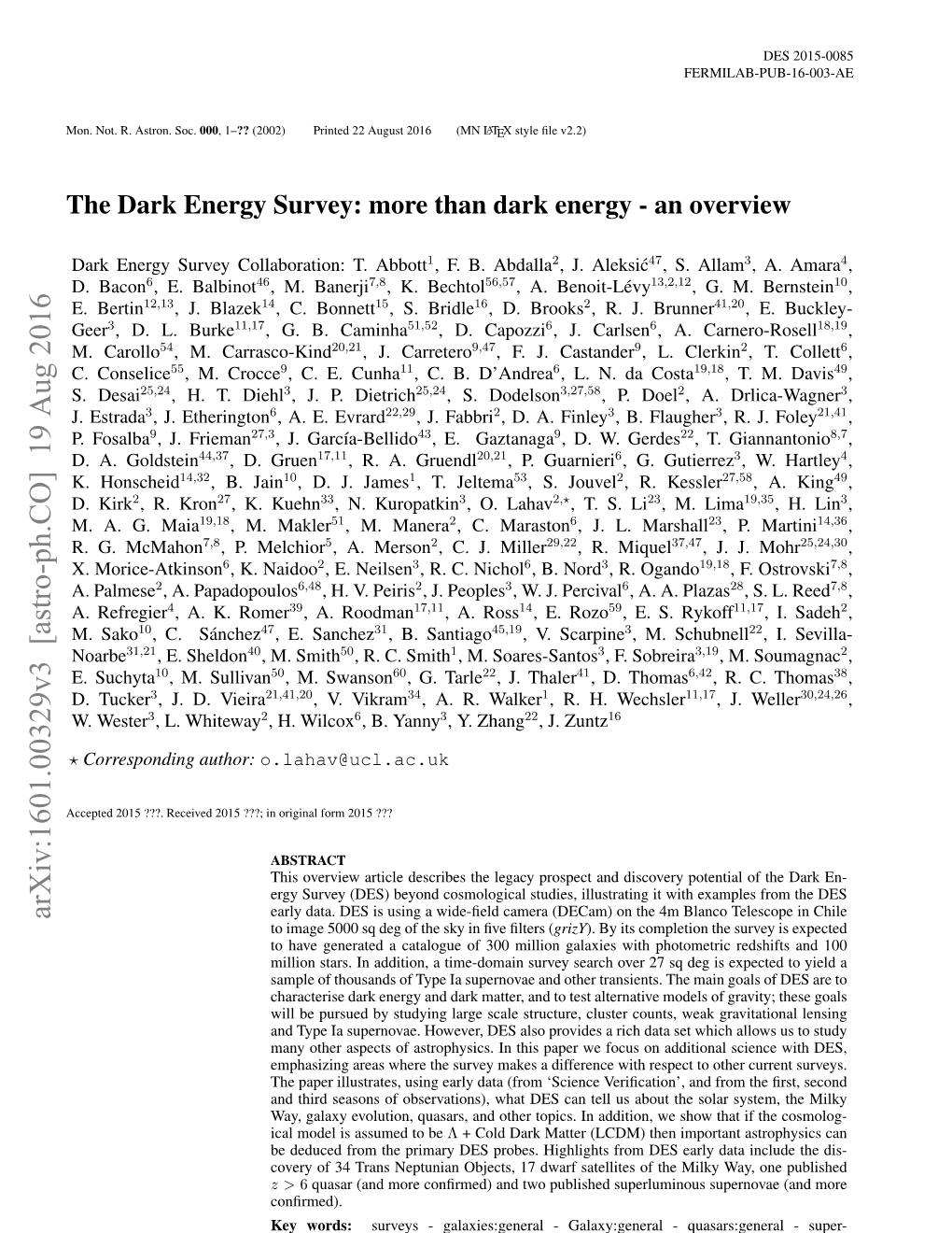 Arxiv:1601.00329V3 [Astro-Ph.CO] 19 Aug 2016 Early Data