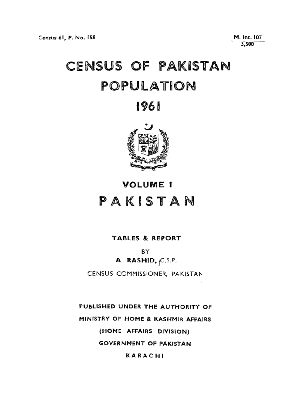 Population, Vol-1, Pakistan