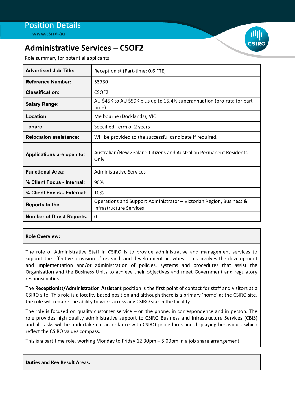 Position Details - Administrative Services - CSOF2