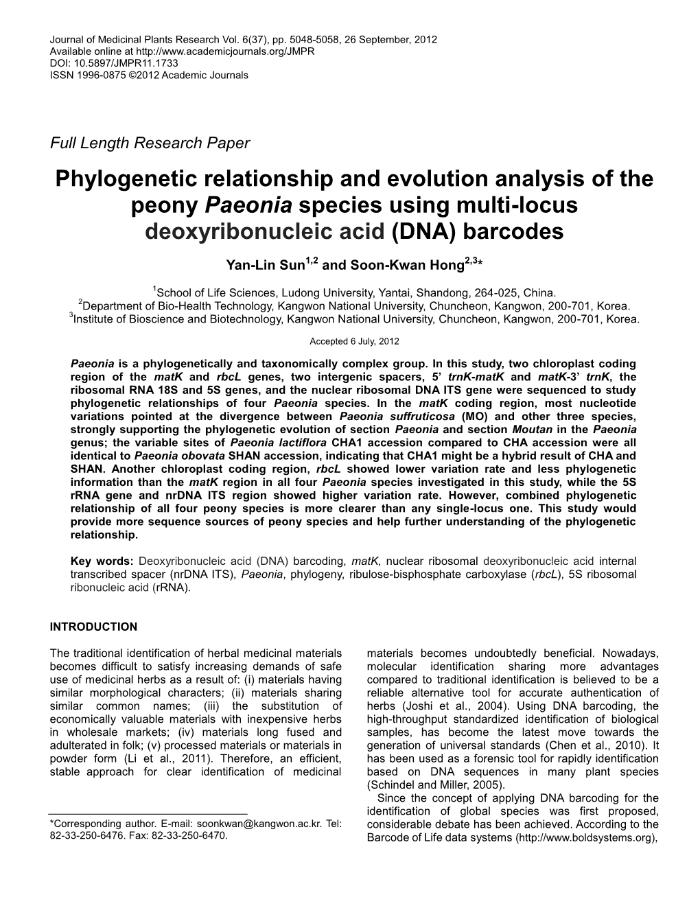 Phylogenetic Relationship and Evolution Analysis of the Peony Paeonia Species Using Multi-Locus Deoxyribonucleic Acid (DNA) Barcodes