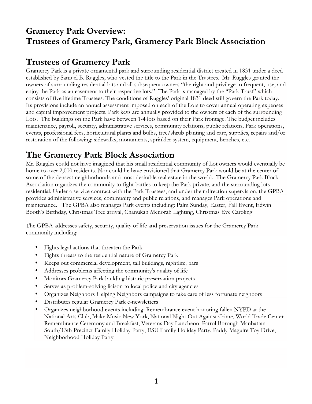 Gramercy Park Overview: Trustees of Gramercy Park, Gramercy Park Block Association