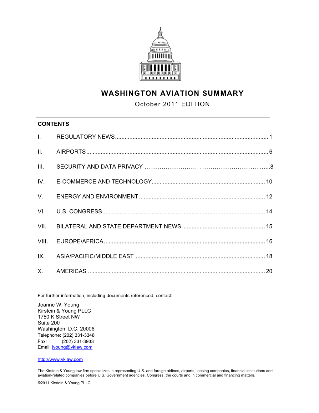 WASHINGTON AVIATION SUMMARY October 2011 EDITION