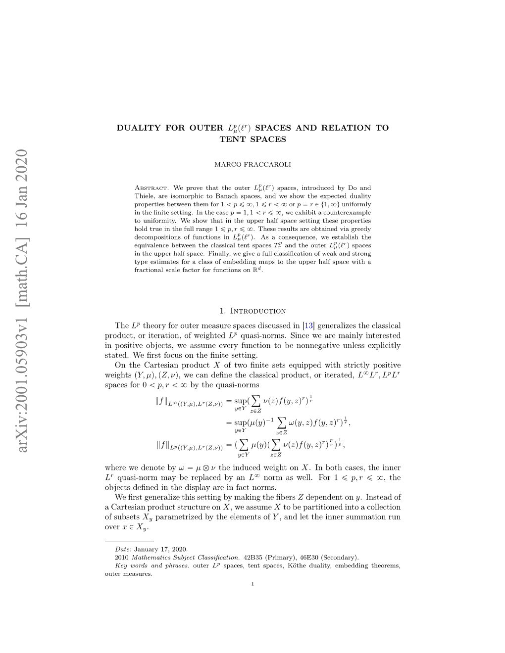 Duality for Outer $ L^ P \Mu (\Ell^ R) $ Spaces and Relation to Tent Spaces