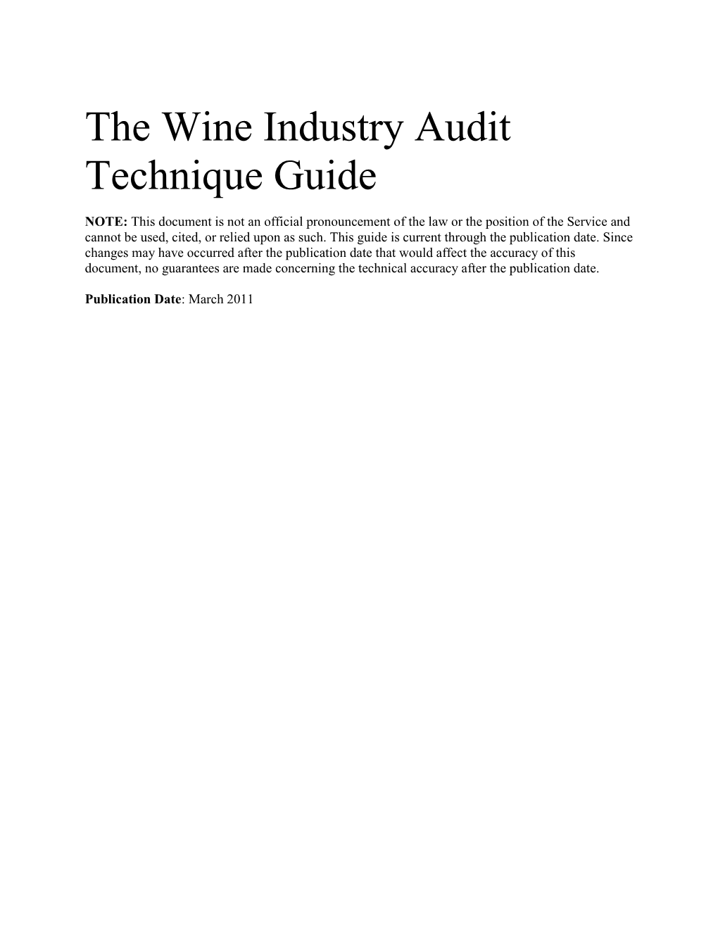 The Wine Industry Audit Technique Guide