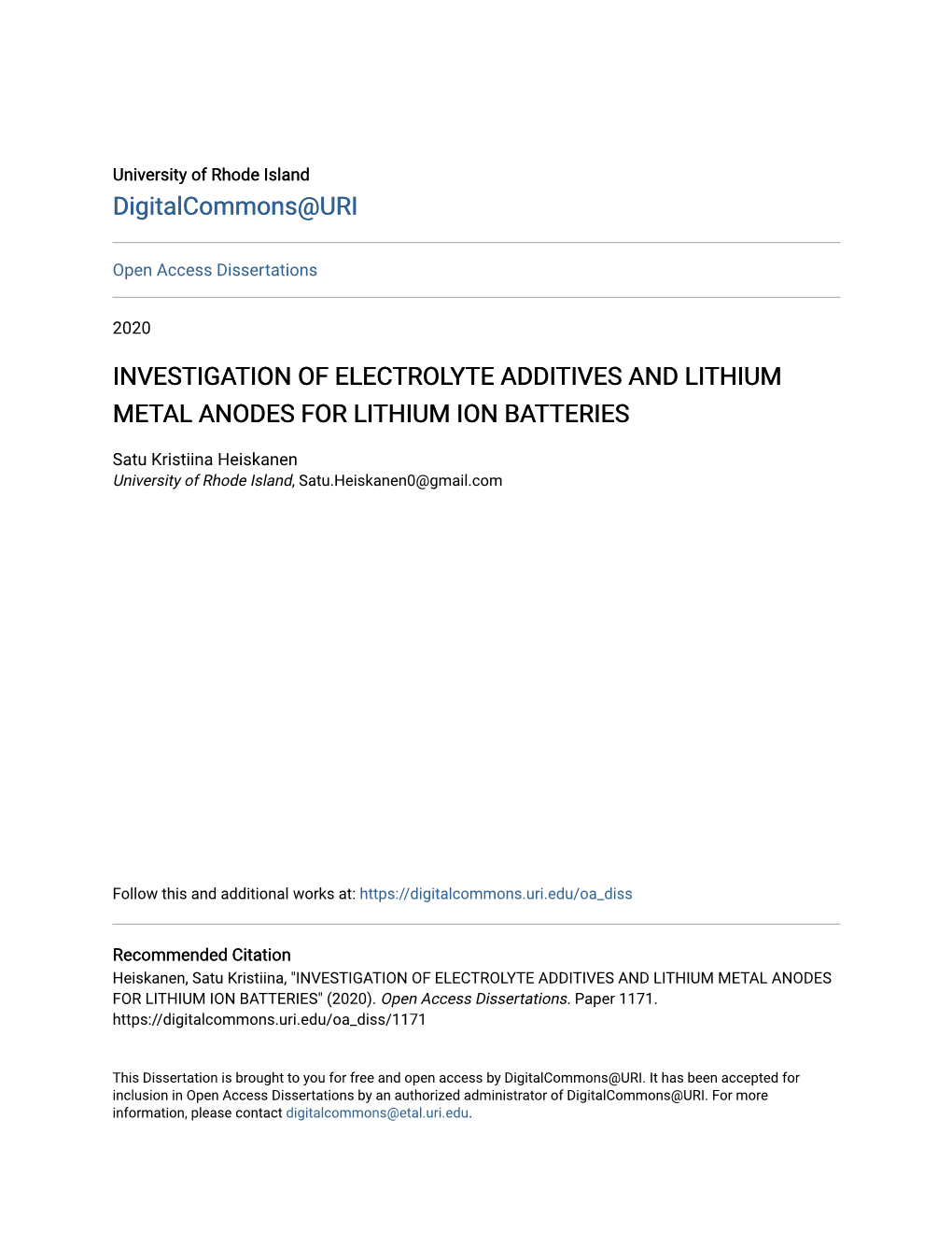 Investigation of Electrolyte Additives and Lithium Metal Anodes for Lithium Ion Batteries