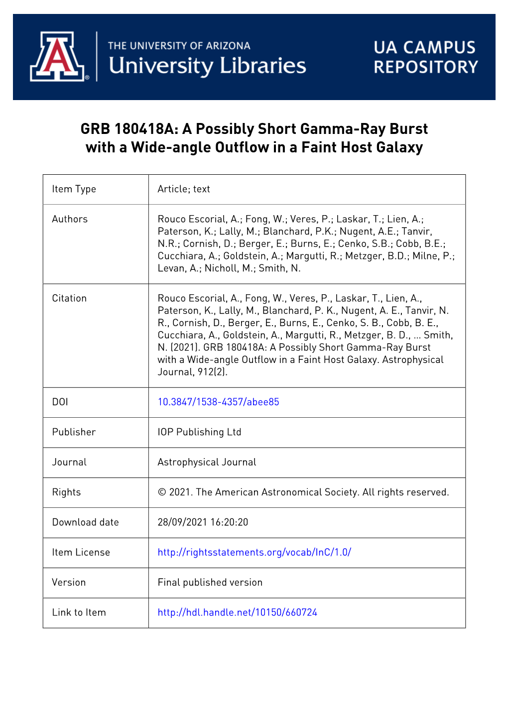 GRB 180418A: a Possibly Short Gamma-Ray Burst with a Wide-Angle Outflow in a Faint Host Galaxy