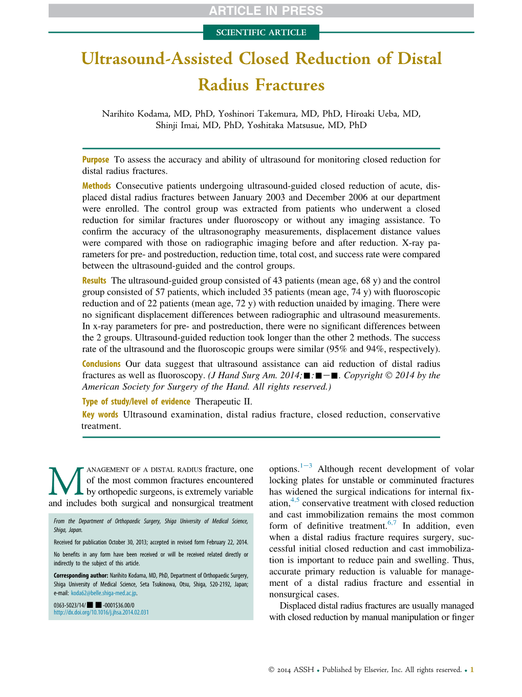 Ultrasound-Assisted Closed Reduction of Distal Radius Fractures