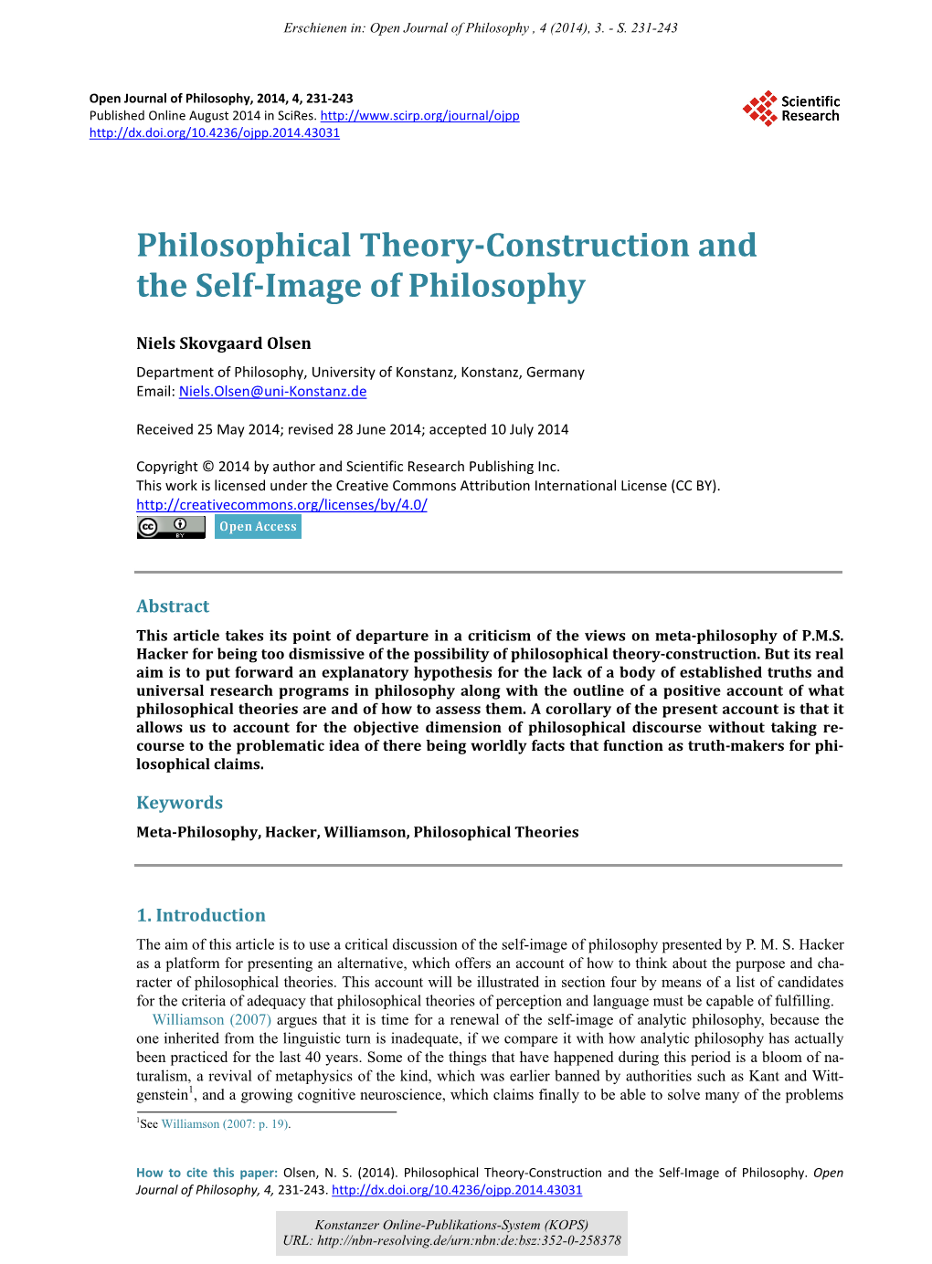 Philosophical Theory-Construction and the Self-Image of Philosophy