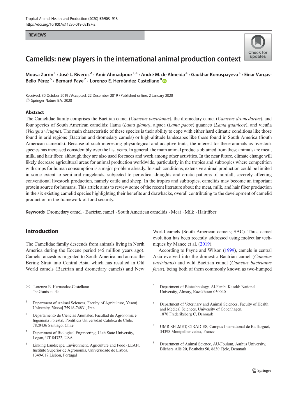 Camelids: New Players in the International Animal Production Context