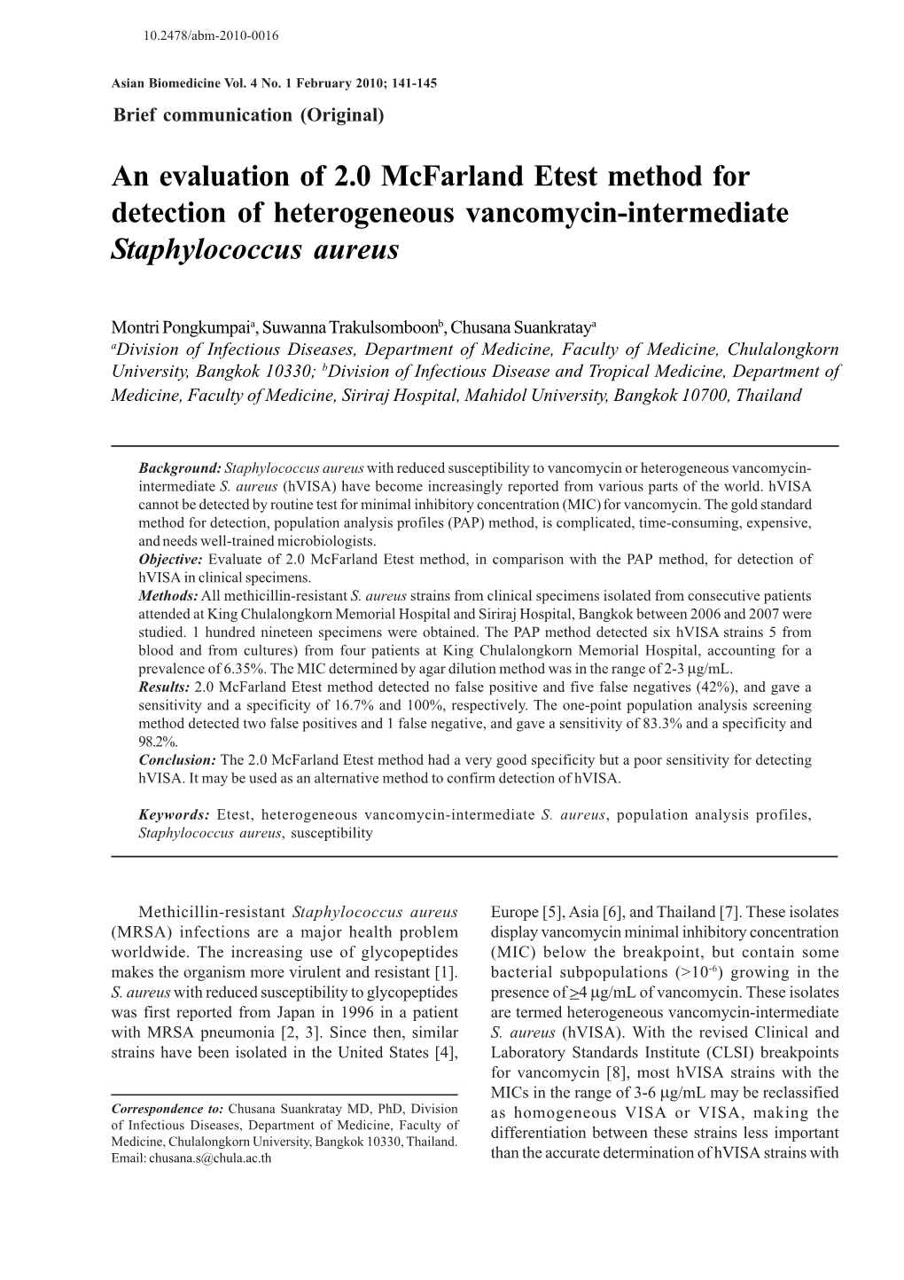 An Evaluation of 2.0 Mcfarland Etest Method for Detection of Heterogeneous Vancomycin-Intermediate Staphylococcus Aureus