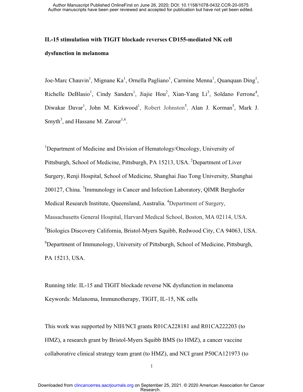 IL-15 Stimulation with TIGIT Blockade Reverses CD155-Mediated NK Cell