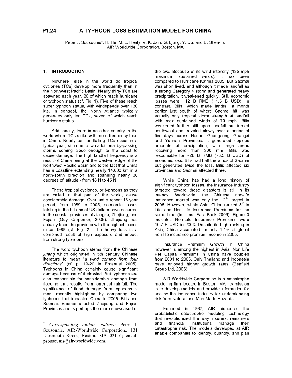 P1.24 a Typhoon Loss Estimation Model for China