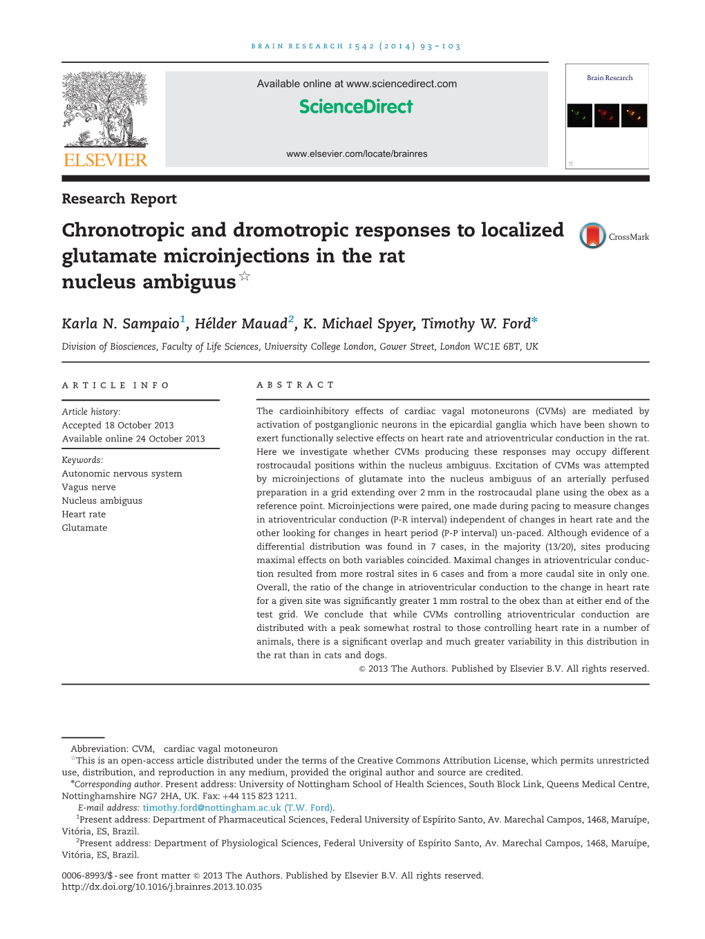 Chronotropic and Dromotropic Responses to Localized Glutamate Microinjections in the Rat $ Nucleus Ambiguus