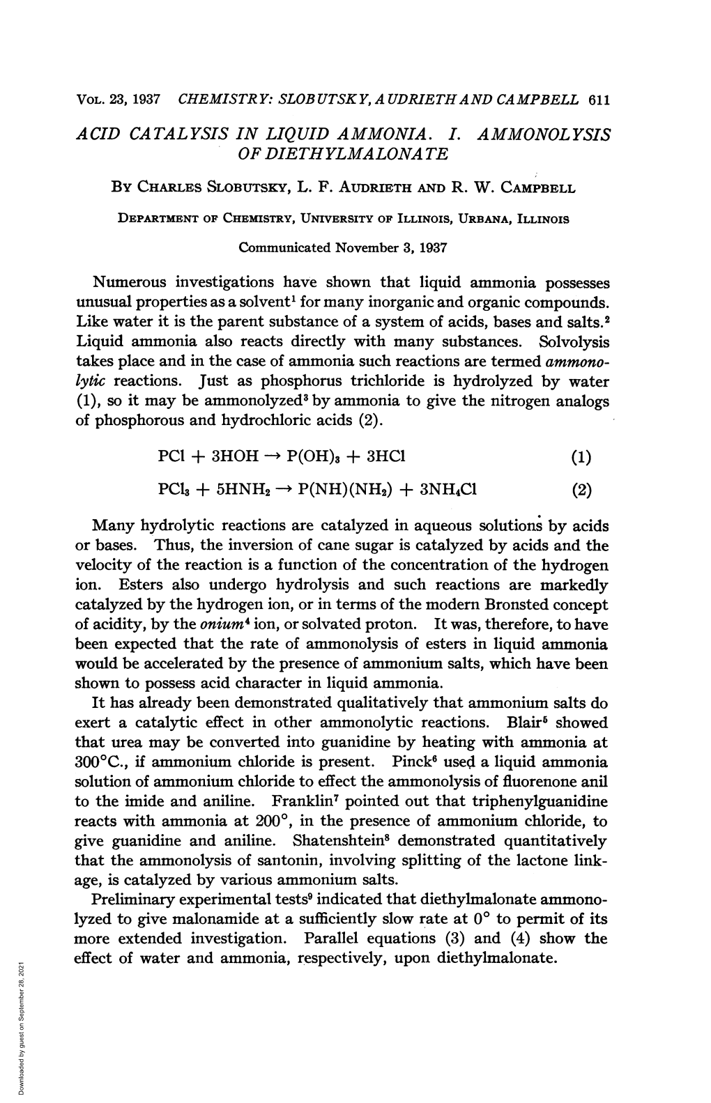 3 + 3HC1 Effect of Water and Ammonia, Respectively, Upon