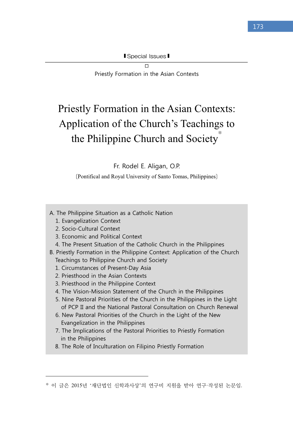 Priestly Formation in the Asian Contexts