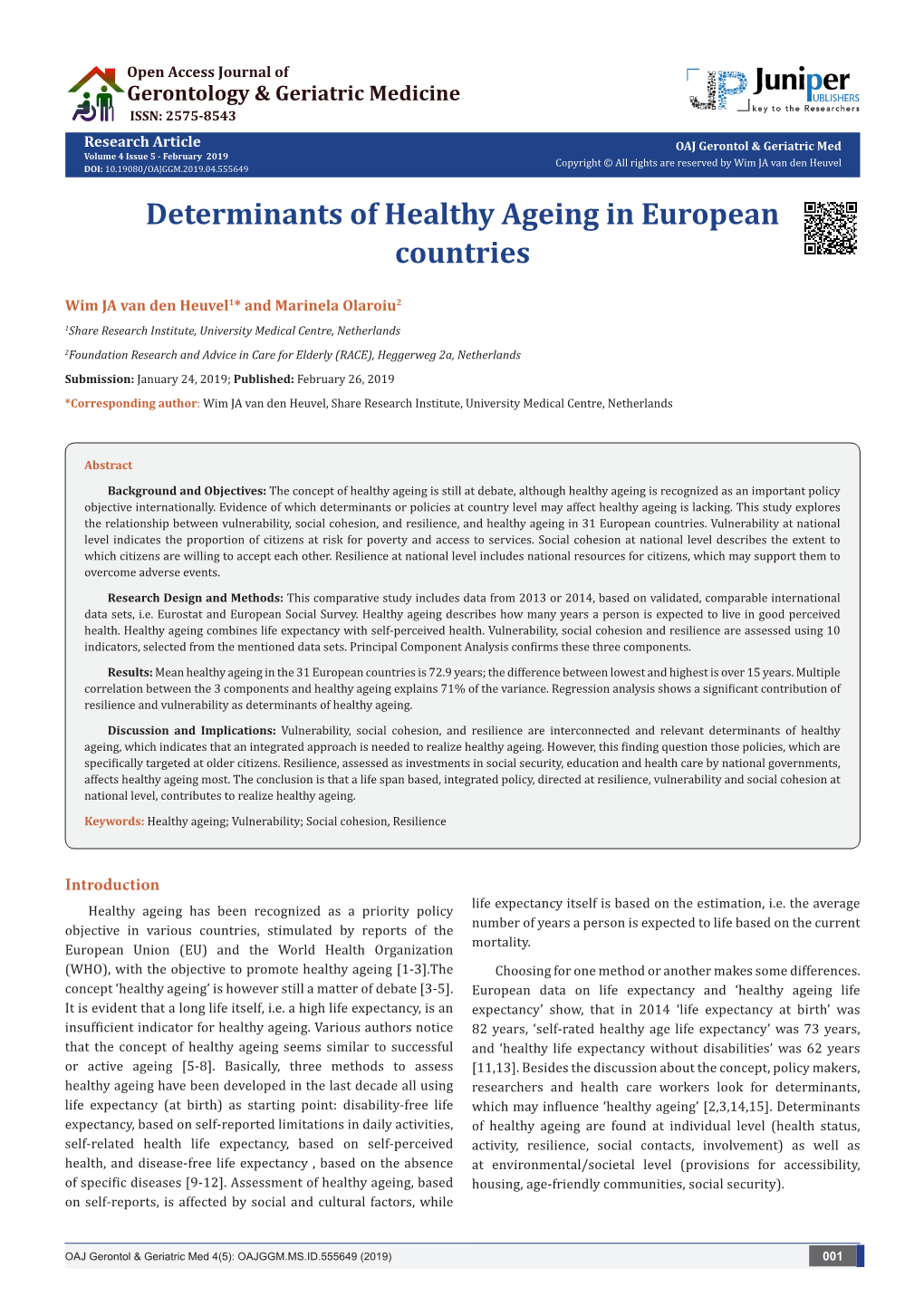 Determinants of Healthy Ageing in European Countries