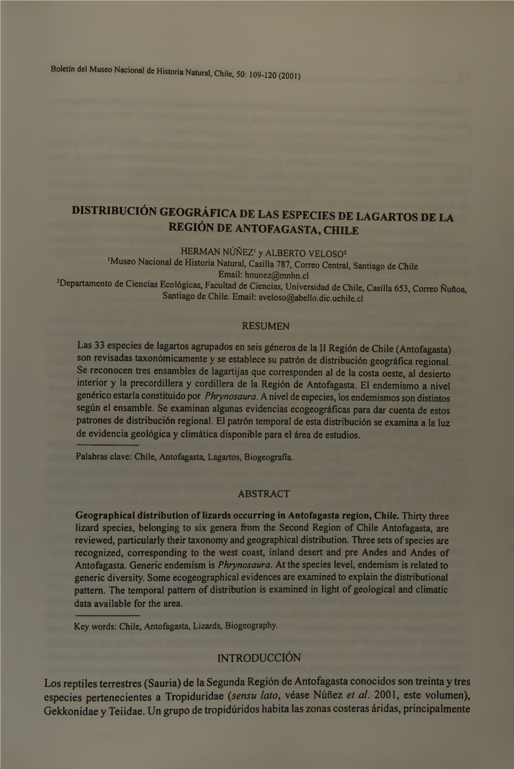 Distribución Geográfica De Las Especies De Lagartos De La Región De Antofagasta, Chile