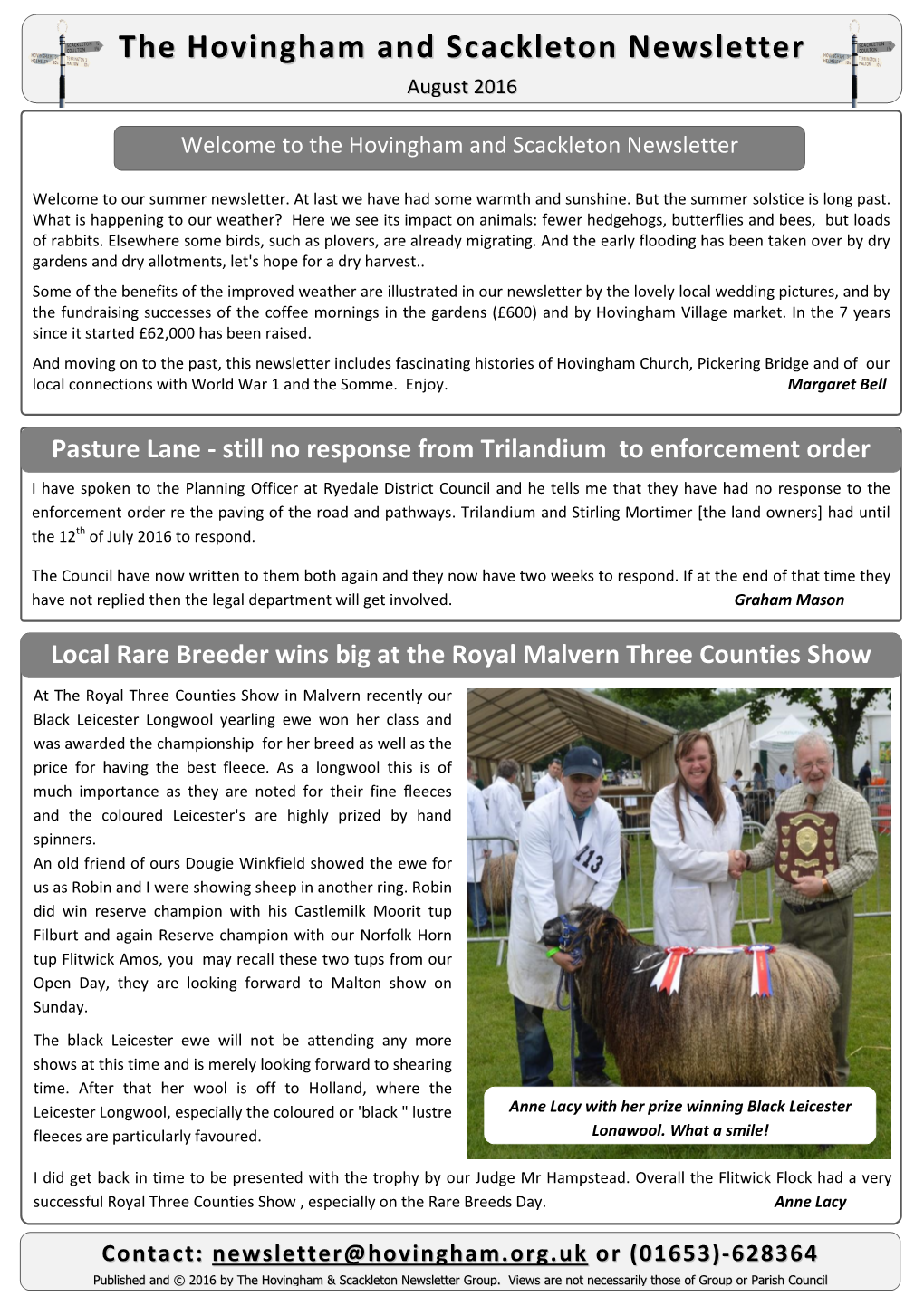 The Hovingham and Scackleton Newsletter August 2016