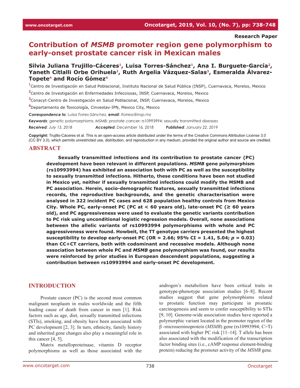 Contribution of MSMB Promoter Region Gene Polymorphism to Early-Onset Prostate Cancer Risk in Mexican Males