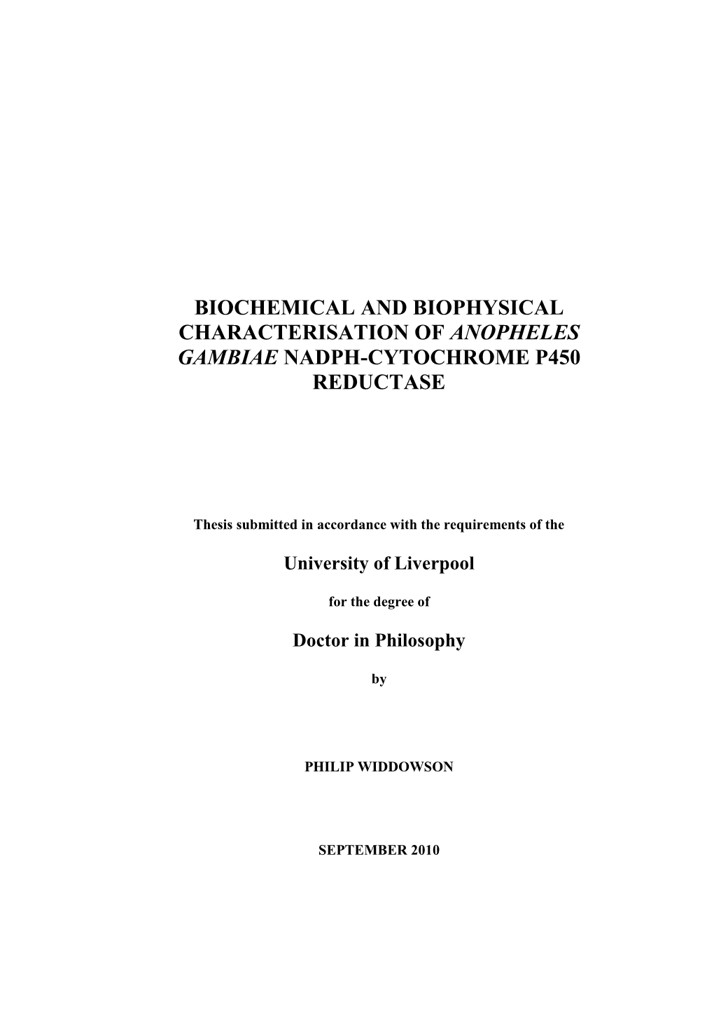 Biochemical and Biophysical Characterisation of Anopheles Gambiae Nadph-Cytochrome P450 Reductase