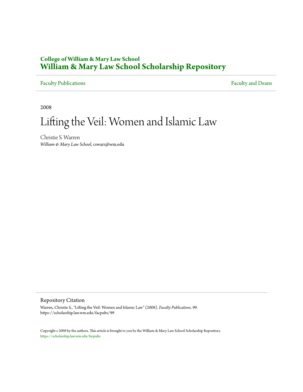 Women and Islamic Law Christie S