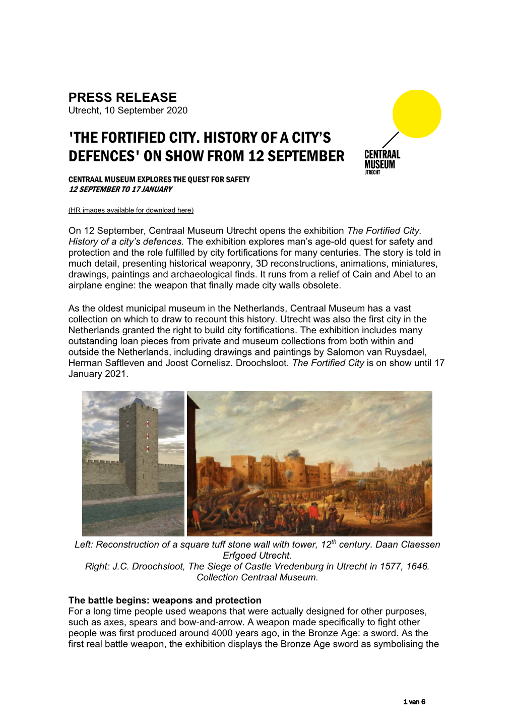 'The Fortified City. History of a City's Defences' on Show from 12 September