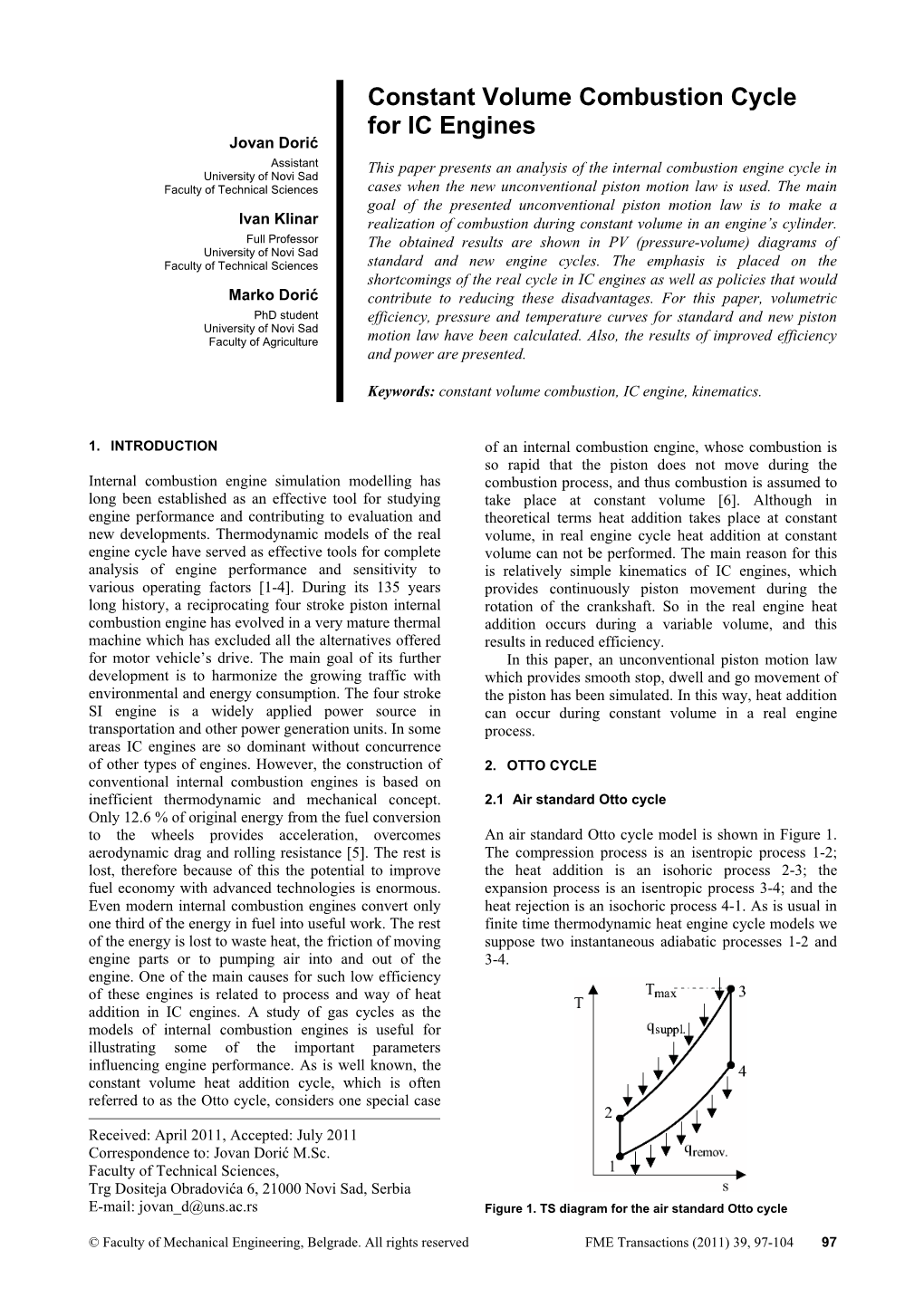 Constant Volume Combustion Cycle for IC Engines