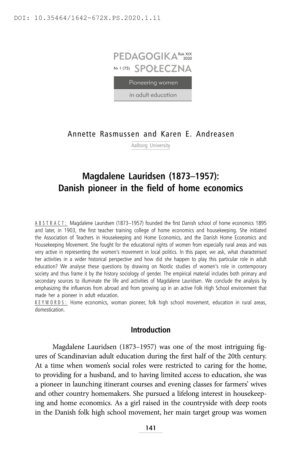 Magdalene Lauridsen (1873–1957): Danish Pioneer in the Field of Home Economics