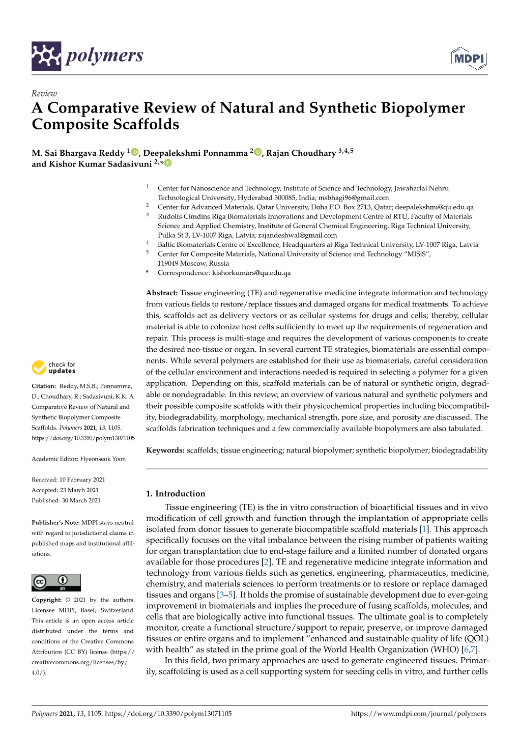 A Comparative Review of Natural and Synthetic Biopolymer Composite Scaffolds