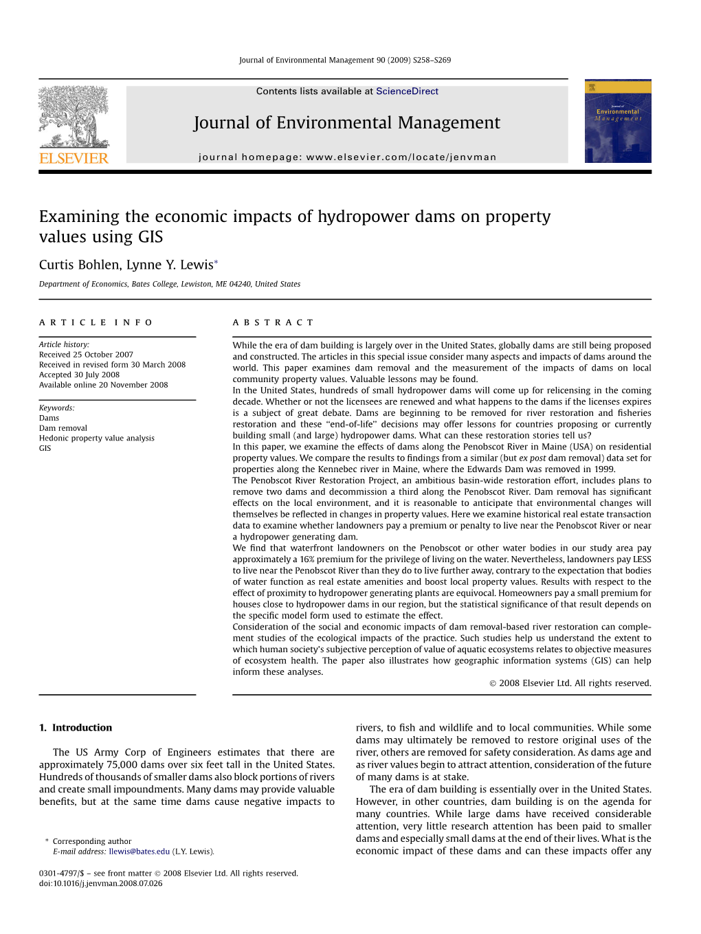 Examining the Economic Impacts of Hydropower Dams on Property Values Using GIS