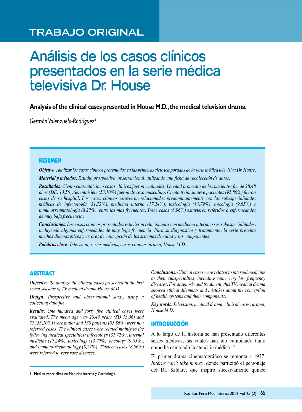 Análisis De Los Casos Clínicos Presentados En La Serie Médica Televisiva Dr