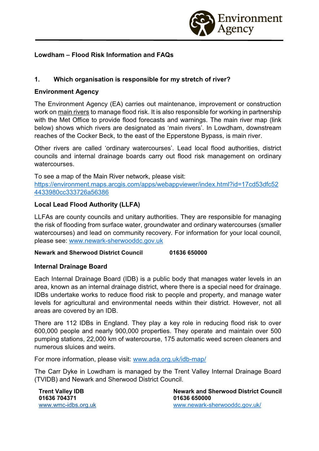 Lowdham – Flood Risk Information and Faqs