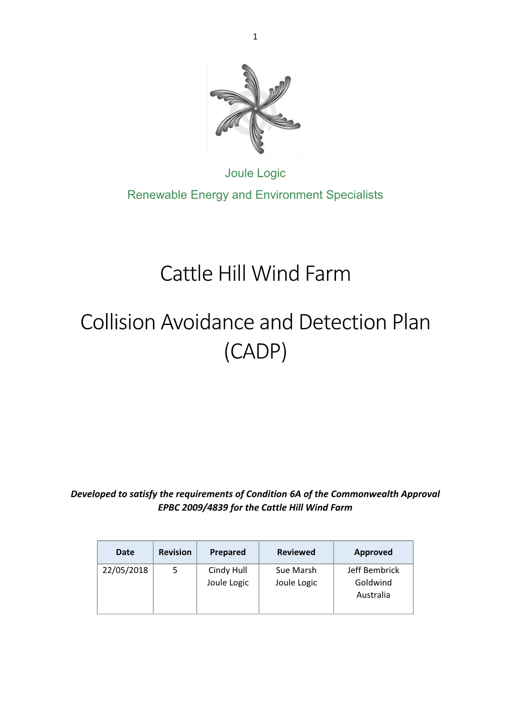 Cattle Hill Wind Farm Collision Avoidanceanddetectionplan (CADP)