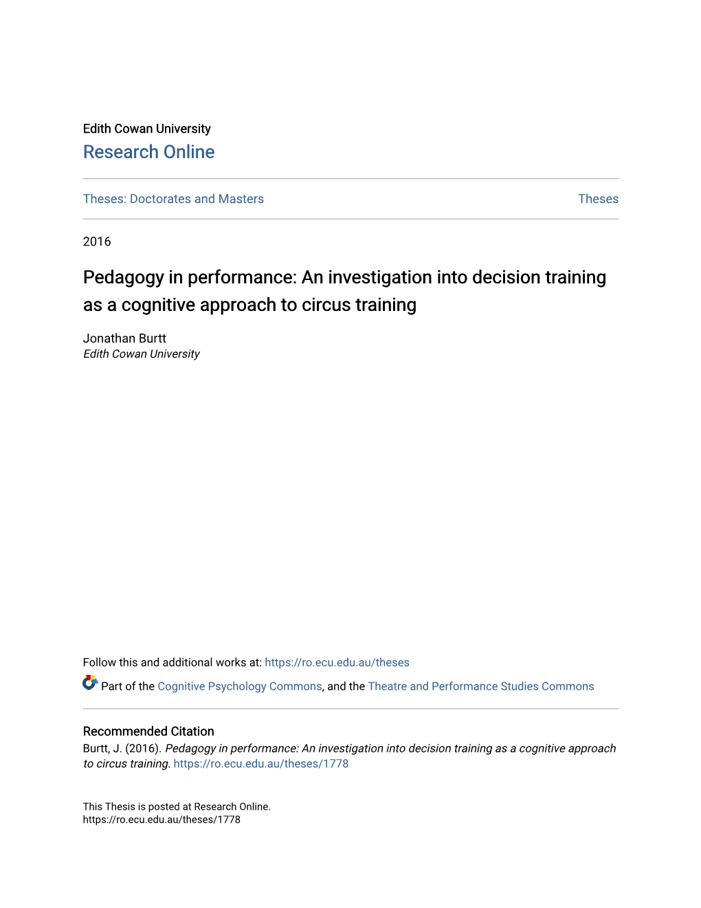 An Investigation Into Decision Training As a Cognitive Approach to Circus Training