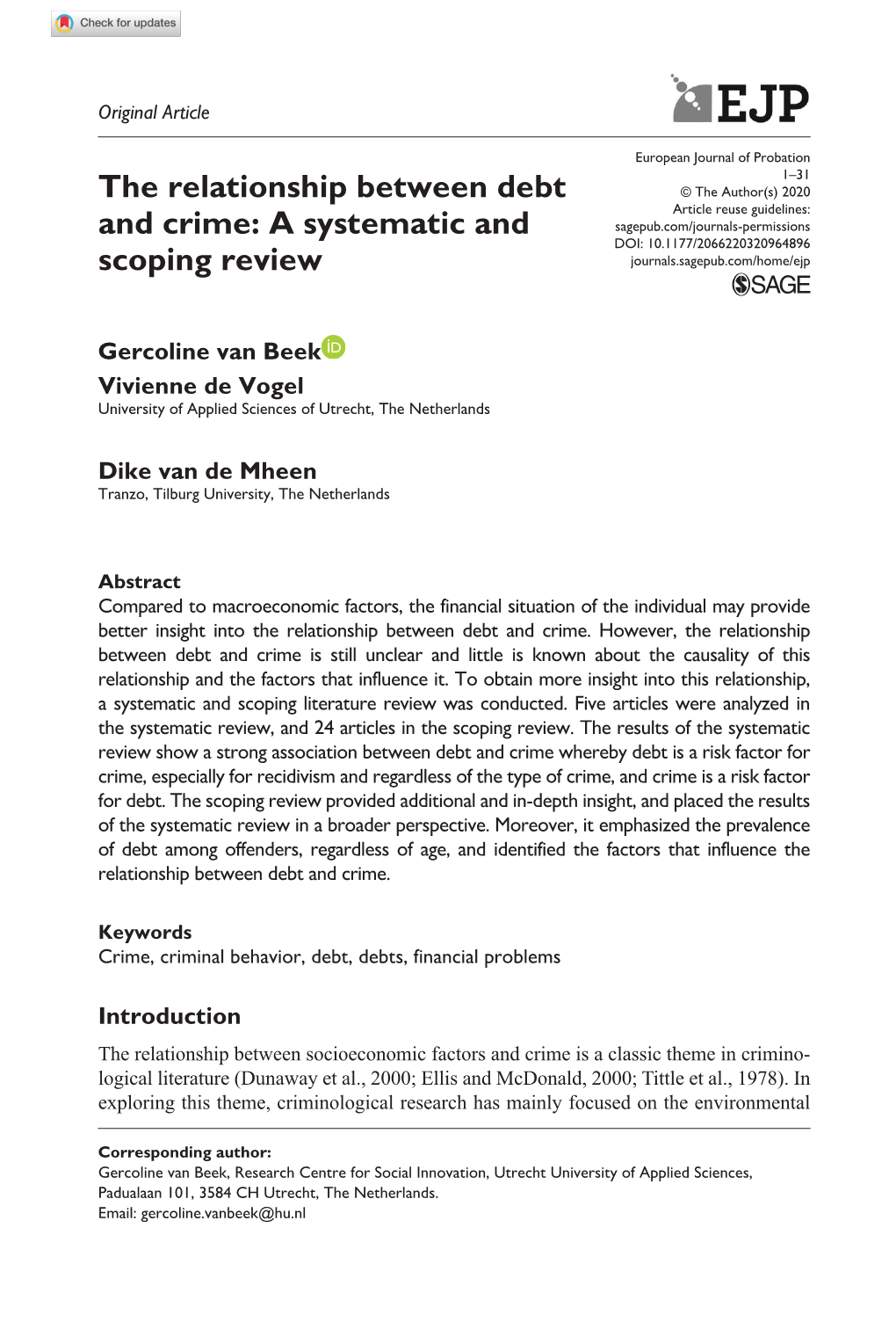 The Relationship Between Debt and Crime: a Systematic and Scoping