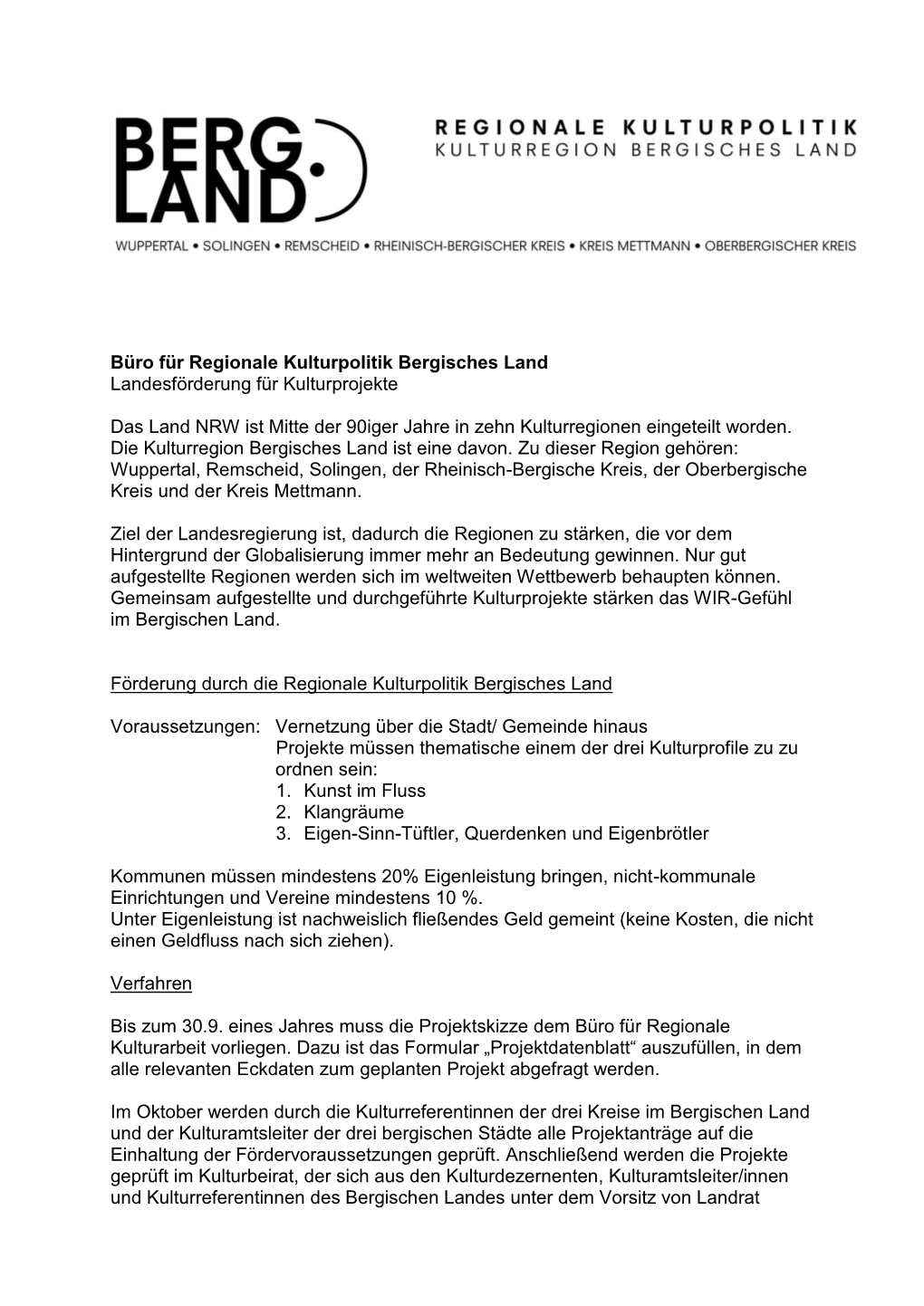 Büro Für Regionale Kulturpolitik Bergisches Land Landesförderung Für Kulturprojekte