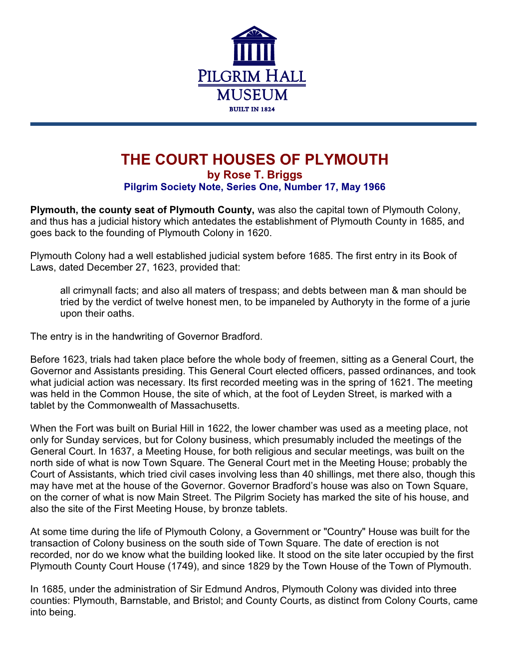 THE COURT HOUSES of PLYMOUTH by Rose T