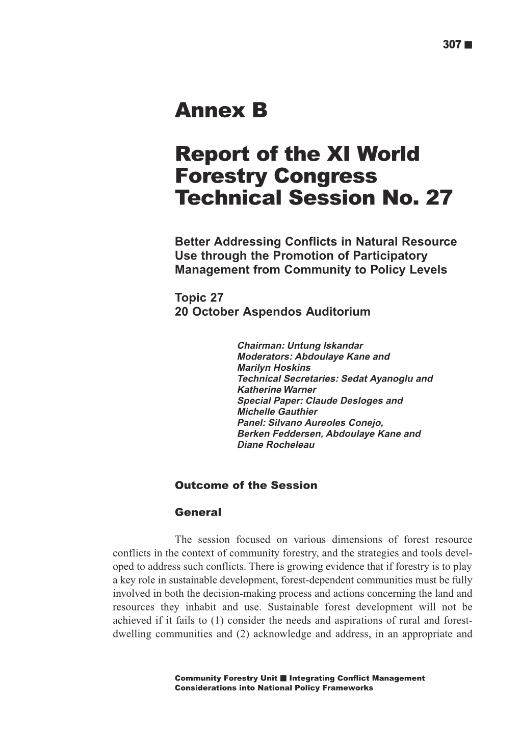 Annex B Report of the XI World Forestry Congress Technical