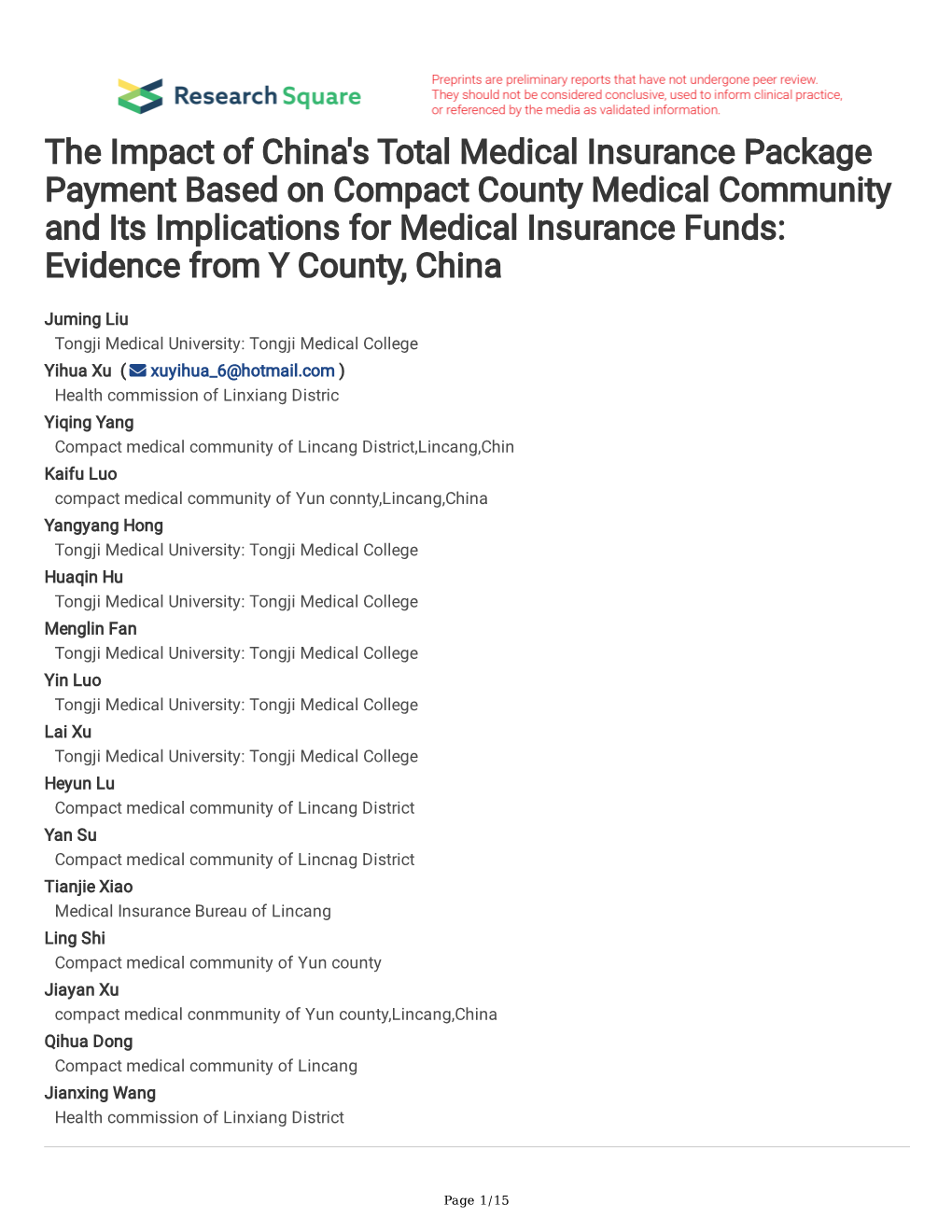 The Impact of China's Total Medical Insurance Package Payment Based