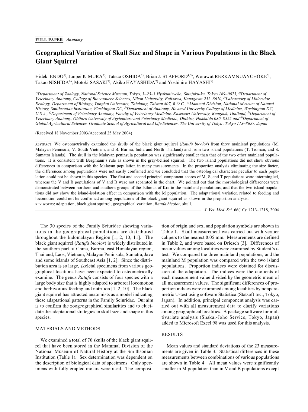 Geographical Variation of Skull Size and Shape in Various Populations in the Black Giant Squirrel