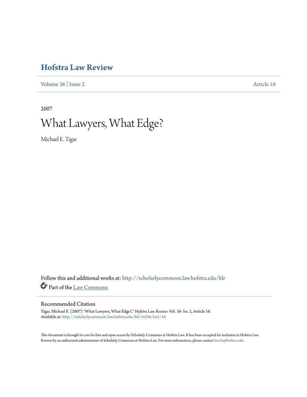 What Lawyers, What Edge? Michael E