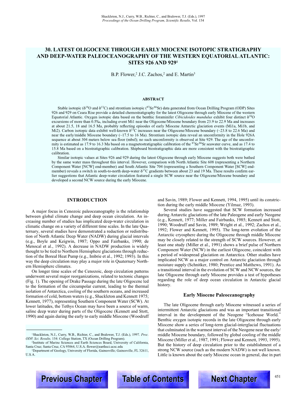 Chapter 30. Latest Oligocene Through Early Miocene Isotopic Stratigraphy