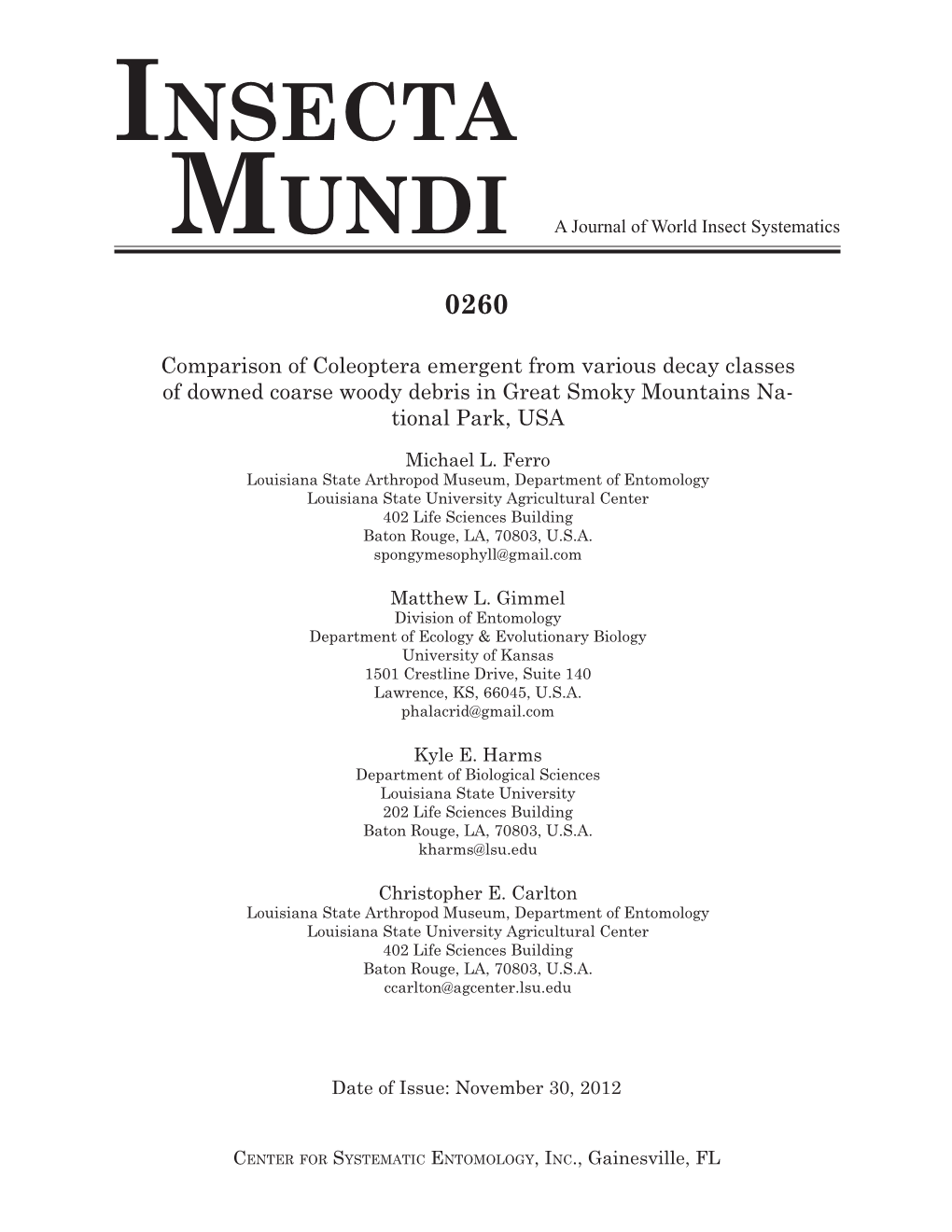 Insecta Mundi a Journal of World Insect Systematics 0260