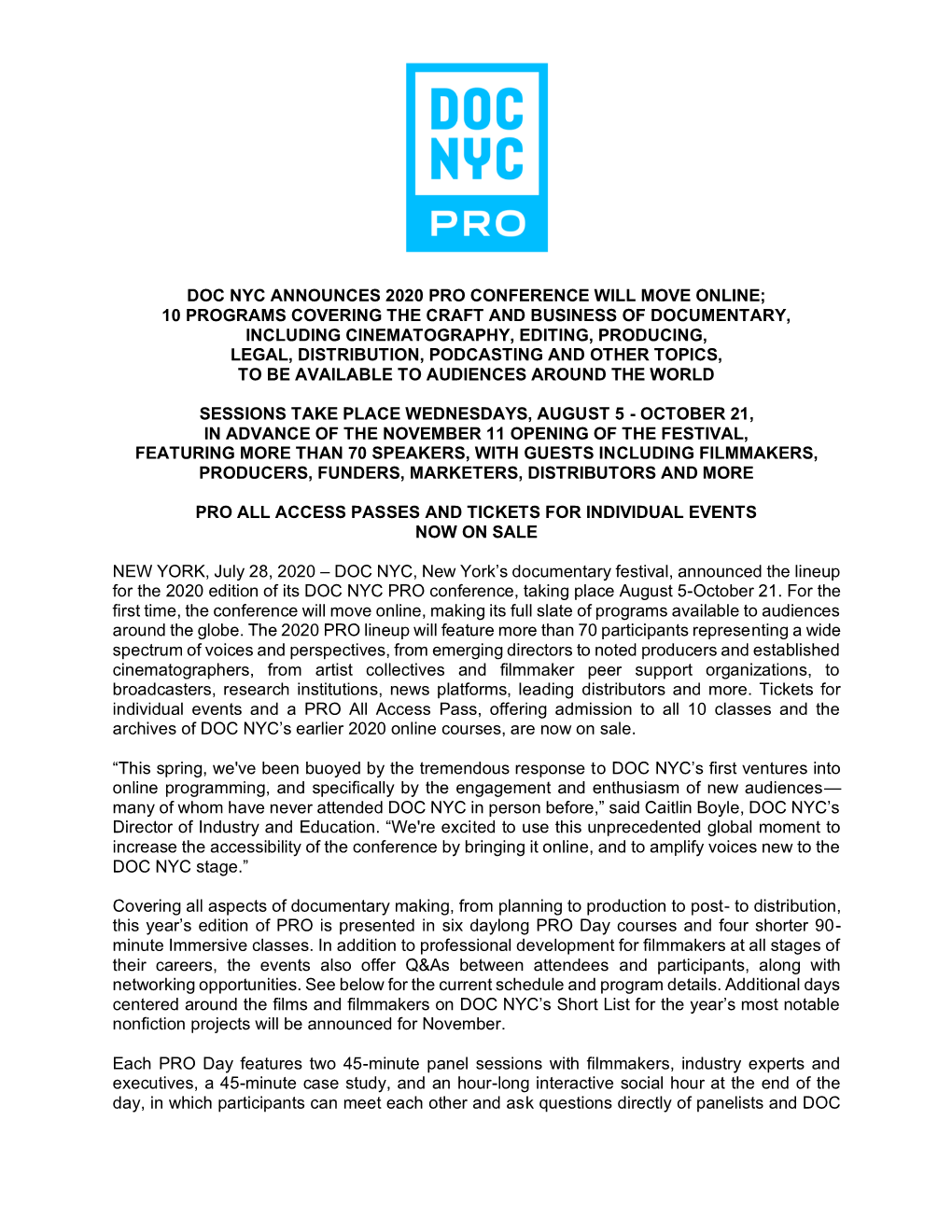 Doc Nyc Announces 2020 Pro Conference Will Move Online; 10 Programs Covering the Craft and Business of Documentary, Including