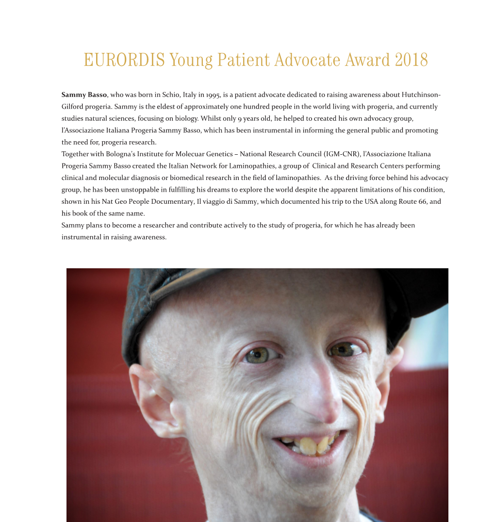 EURORDIS Young Patient Advocate Award 2018