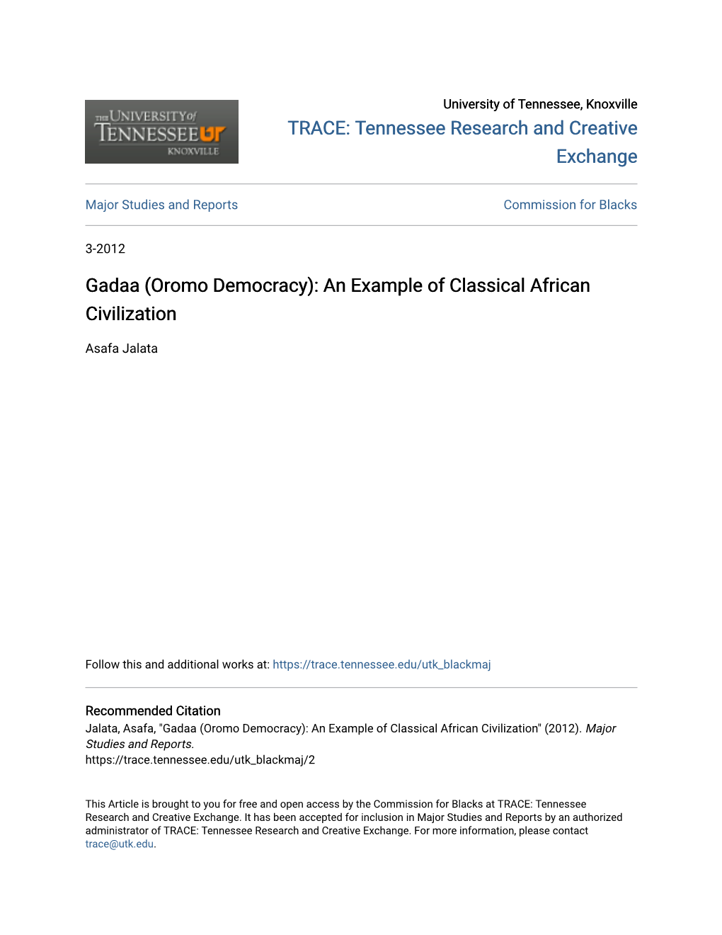 Oromo Democracy): an Example of Classical African Civilization