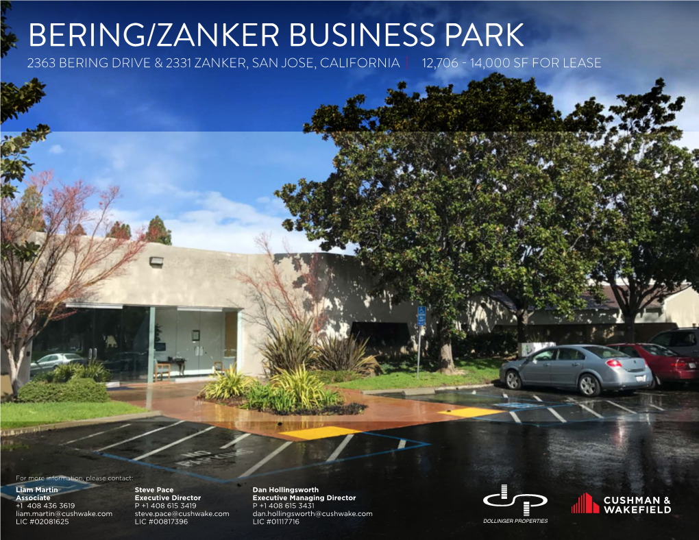 Bering/Zanker Business Park 2363 Bering Drive & 2331 Zanker, San Jose, California | ±12,706 - 14,000 Sf for Lease