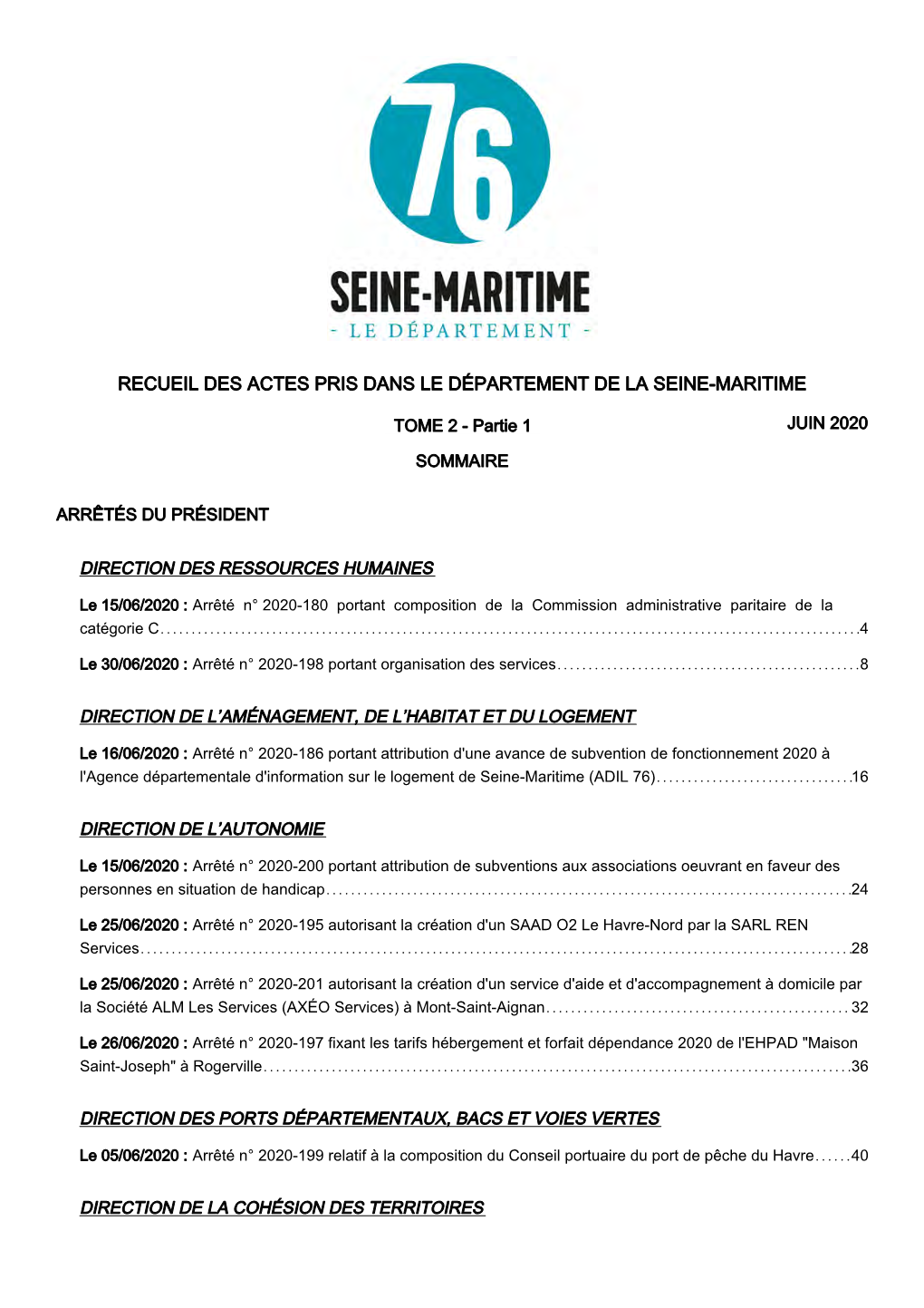 Recueil Des Actes Pris Dans Le Département De La Seine-Maritime