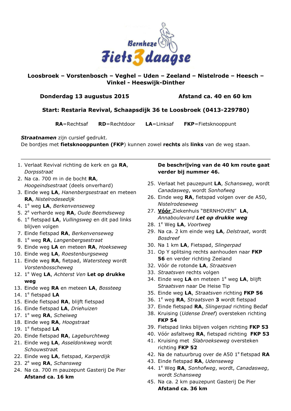 Loosbroek – Vorstenbosch – Veghel – Uden – Zeeland – Nistelrode – Heesch – Vinkel - Heeswijk-Dinther