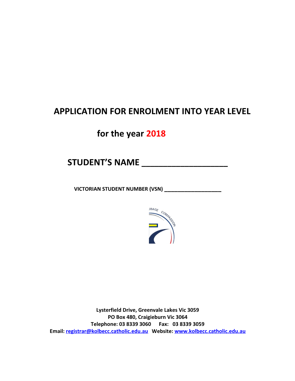 Application for Enrolment Into Year Level